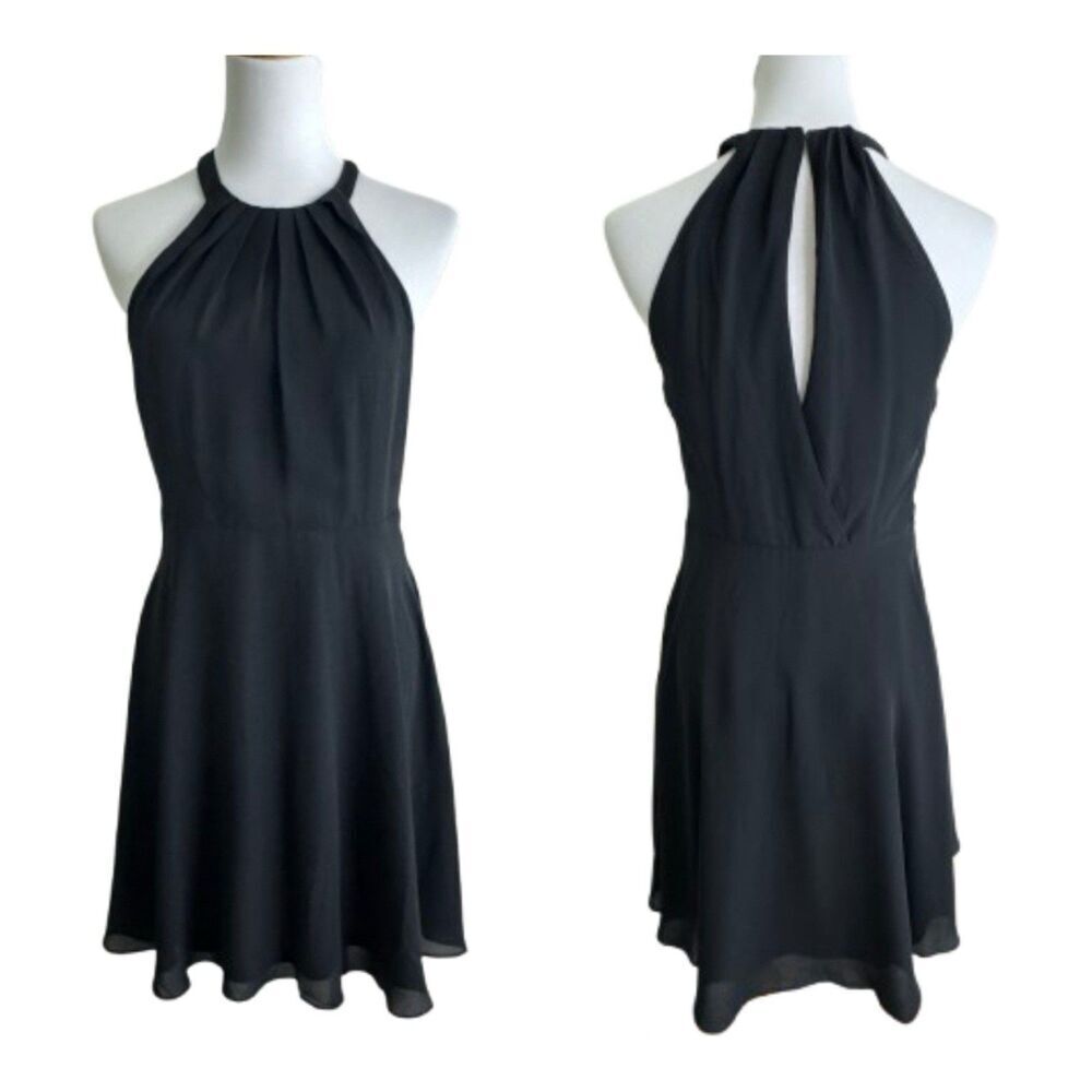 Express Black Halter Fit Flare Dress Open Back Mini Womens 6 NWT